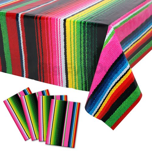 4 Pcs Disposable Mexican Fiesta Tablecloth Birthday Party Decorations Plastic Tablecover Mexico Table Cover Cinco De Mayo Themed Party Supplies Rectangle