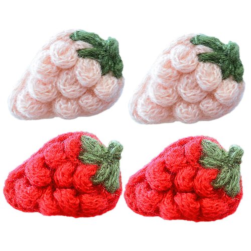 Beatifufu 4pcs Fabric Strawberry Barrettes, Lambswool Knitted Hair Clips with Bobby Pins for Girls, Cute Fruit-Shaped Hairpins for Little Girl's Everyday and Performance