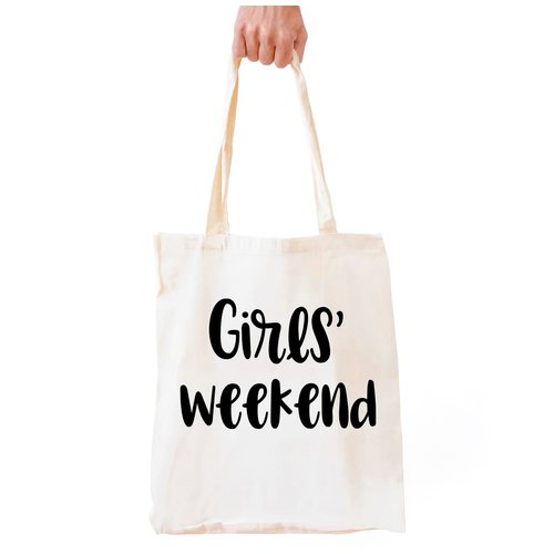 QIONGQI Funny Girls' Weekend Natural Cotton Girls Reusable Tote Bag, Cute Printed Eco-Friendly Cotton Tote Bag Totes Gifts for Teens Women Girls Best Friends(White)