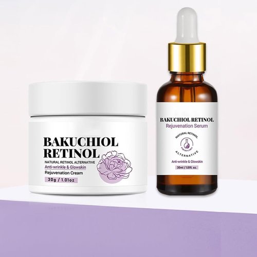 Bakuchiol Retinol Serum & Face Cream for Wrinkles. 2PCS Retinol Face Cream & Serum Set for Anti Aging Dry Skin Reduce Wrinkles, Fine Lines & Sagging, Moisturising Skin