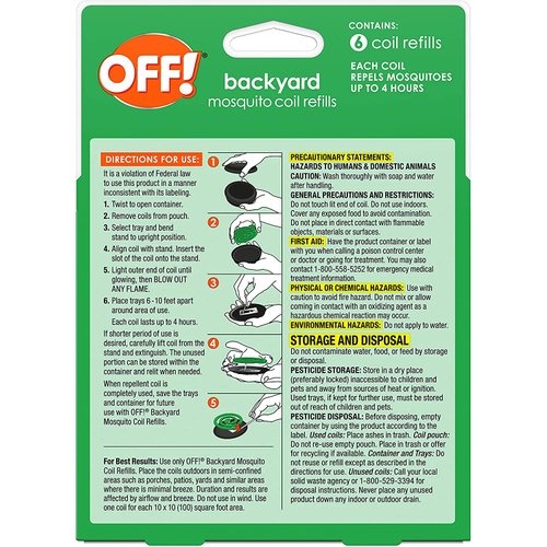 OFF! Backyard Mosquito Repellent Coil Refills, Perfect for Outdoor Patios Country Fresh Scent, 6 Count