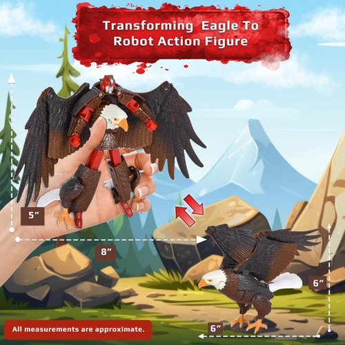 Forest & Twelfth 4" Transforming Jungle Animal Toy Small - Unique Action Figure for Kids, Eagle-to-Robot and Vice-Versa in Seconds, Great Gift for Boys and Girls (4" Eagle)