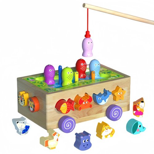 Wooden Montessori Toys for 1-3 Year Old，Animal Cognitive Games, Fishing Games Preschool Learning Educational Toys, Baby's Birthday Gifts, Magnetic Fishing Game for Toddlers 1-3