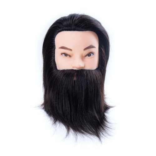 mannequin head human hair 100% man mannequin head doll head hair stylingHairdressing practice, cutting and dyeing hair hair mannequin head (Bearded black)