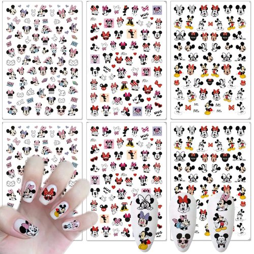 6 Sheets Cute Cartoon Nail Art Stickers Self Adhesive Designer Nail Art Supplies Cute Nail Design Stickers 3D Kawaii Nail Stickers Decals for Women Girls Nail Decorations Manicure Tips