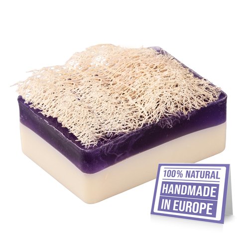 HARMONIFY Lavender & Shea Butter & Donkey Milk Exfoliating Soap, Natural Exfoliating Loofah, Nourishing, Hydrating, Moisturizing Handmade Soap for Face and Body [4.25 Oz - 120 gr]
