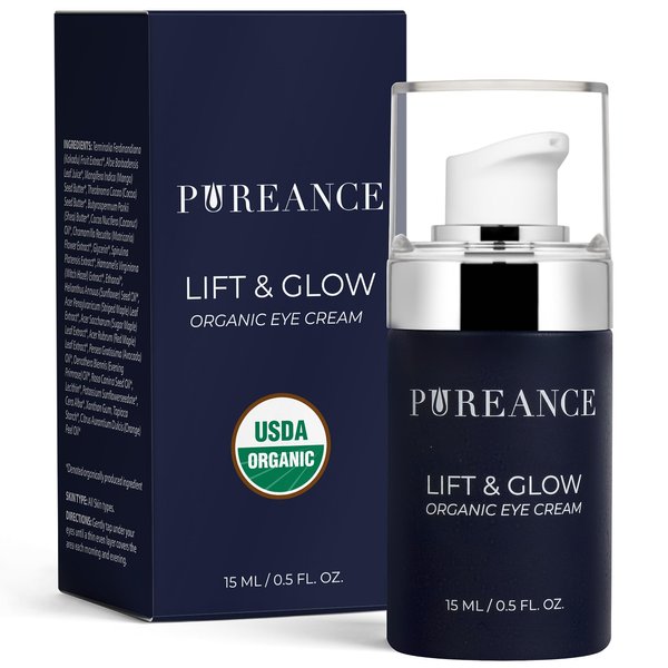 PUREANCE Organic Eye Cream for Dark Circles and Puffiness for Menopausal Skin I Anti Aging Eye Cream for Women with Kakadu Plum I Reduces Dark Circles and Under Eye Bags 0.5 Fl Oz