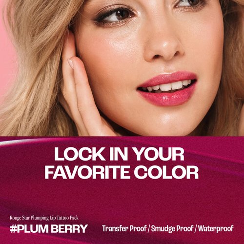 MAXCLINIC Rouge Star Plumping Lip Tattoo (0.17 oz) - 72-HR Long Lasting Waterproof Peel Off Lip Stain - Extreme Lip Plumper Transfer-Proof, Non -Sticky Hydrating Matte Lip Tint Tattoo (Plum Berry)