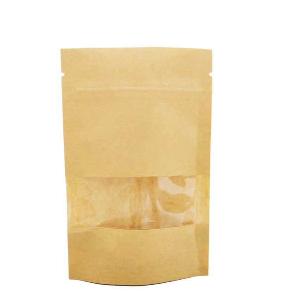 Couga Mall 50 PCS All-Purpose Kraft Paper Stand Up Bag, Zip Lock Reusable Kraft Package Bag Storage Pouch with Notch and Transparent Window for Storing Seeds, Snack and Nuts – Brown (50, 7.1"10.2")