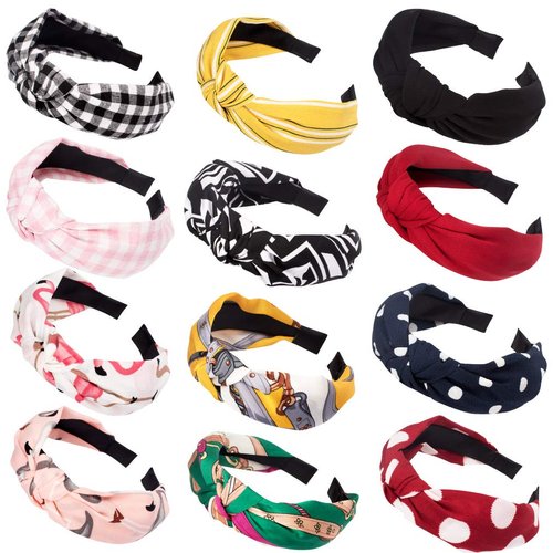 ACO-UINT Hairband, 12 Pack Headbands for Women, Non-slip Knotted Headbands, Fabric Headbands for Girls Hair Accessories, Fashion Headbands Wide Headbands