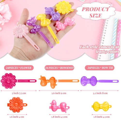 Janinka 72 Pieces Self-Hinge Plastic Hair Clips: 80s 90s Cartoon Colorful Cute Barrettes and Pins for Toddler Girls (Multicolor, Classic)