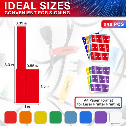 240Pcs Cable Labels Waterproof Tags - Water Resistant Labels for Cords Write on Stickers Identification Labels Wire Labels Tags - (8Sheets /A) Laser Printer Labels Stickers Charger Cord Labels Tags