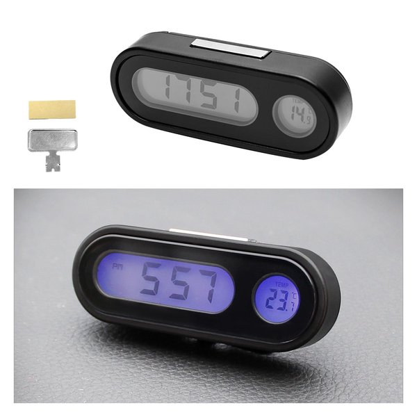 Dickno 2 in 1 Car Digital Thermometer Clock, Mini Electronic Luminous Auto Dashboard Temperature Clock, Universal Vehicle LCD Backlight Portable Tiny Digital Dashboard Clock