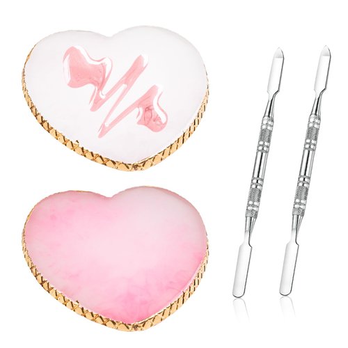 GTILE 2 Pcs Resin Nail Art Palette and 2 Pcs Nail Brush, Color Palettes Cosmetic Mixing Tools, Nail Polish Palette with Stainless Stirring Rod for Nail Salons and Beginners (White, Pink)