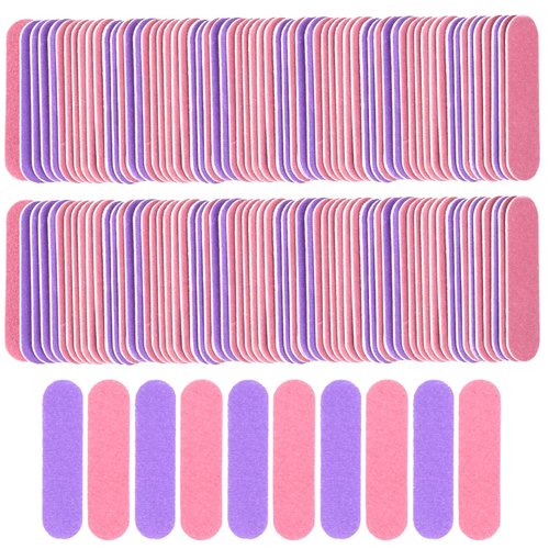 VIOCIWUO Mini Nail File Bulk 300Pcs (180/240 Grit), Disposable Nail Files Double Sided Emery Boards Home or Professional Manicure Tools(Purple and Pink)
