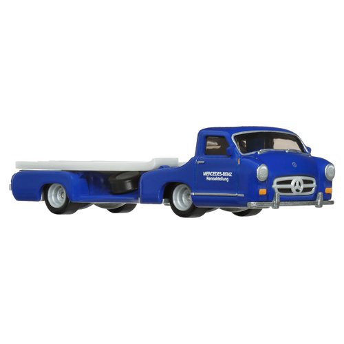 Hot Wheels Team Transport Culture Die-cast Cars, Mercedes-Benz 300 SL, MB Blaues Wunder Flatbed Truck, 1:64 Scale Model