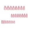 Cat Eye Press on Nails Medium Almond Acrylic Nails Pink Glossy Fake Nails Nude Full Cover Glue on Nails Cute Nature Stick on Nails Shiny Glitter False Nails for Women Manicure 24Pcs