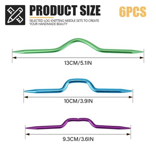 UPIQNG 6Pcs Aluminum Crooked Needles Twist Curved Needles Crochet Hook Crooked Needle Stitch Holders DIY Hand Sewing Knitting Tool,Random Color,3 Sizes