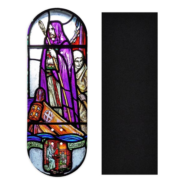Teak Tuning Heat Transfer Graphic Wooden Fingerboard Deck, St. Columba Stained Glass - 34mm x 97mm Popsicle Shaped Deck