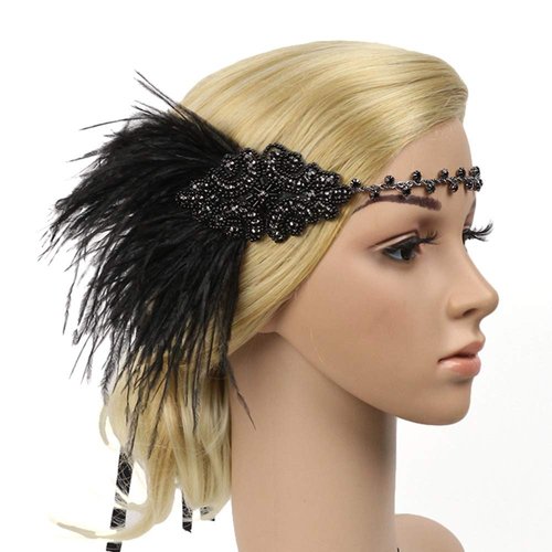 1920's Flapper Headband Great Gatsby Leaf Medallion Pearl Headpiece Bridal Tiara Hair Accessories (black)