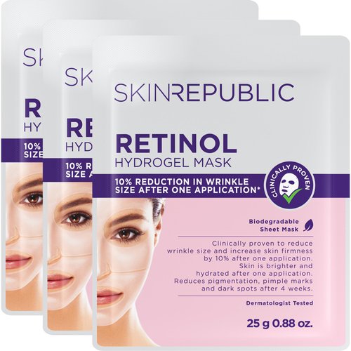 Skin Republic Retinol Hydrogel Face Mask Sheet Treatment Reduces Wrinkles Collection (3 Pack)