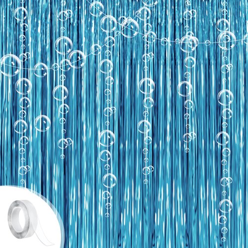 Under The Sea Party Decorations,Blue Backdrop*4+Bubble Garlands*6+Tape*1 for Beach,Water,Pool,Ocean Themed,Mermaid Birthday Decorations,Ocean Baby Shower Party