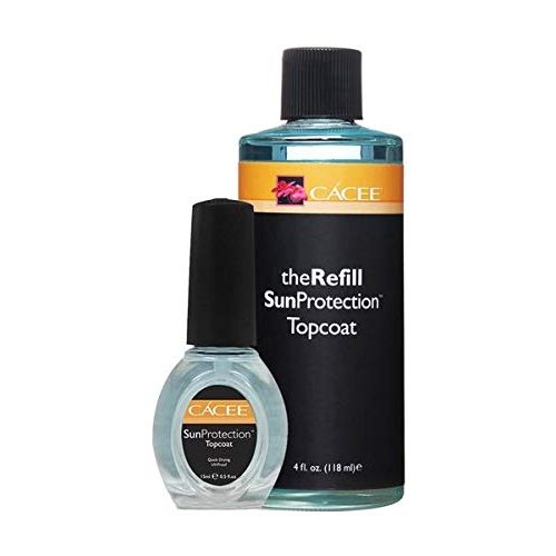 Cacee Sun Protection Topcoat 4oz + 0.5oz FREE! Prevents Yellowing, Nail Polish, Fast Dry Formula, For Manicure, Pedicures, Salons, and Spas