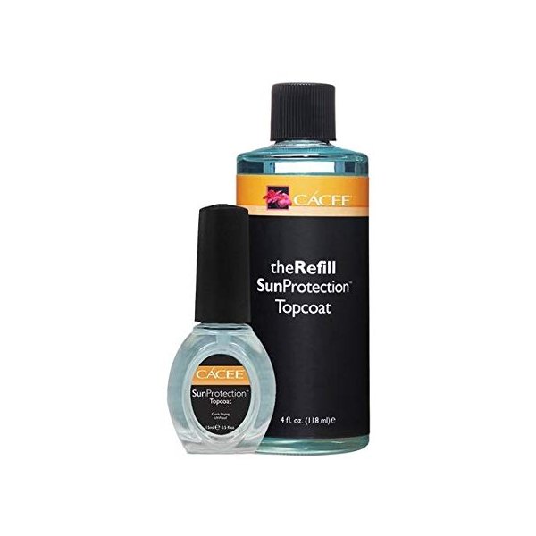 Cacee Sun Protection Topcoat 4oz + 0.5oz FREE! Prevents Yellowing, Nail Polish, Fast Dry Formula, For Manicure, Pedicures, Salons, and Spas