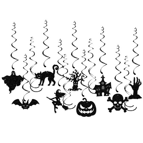 Halloween Black Creepy Vintage Party Decorations - 13Pcs Hanging Streamers Garland,Bat Witch Ghost Swirl Ceiling Outdoor Indoor Wall Decor Party Props,Porch Room Scary Supplies Hugtmr