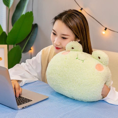 NatureMan Frog Plush Pillow, Super Soft Frog Stuffed Animal, Adorable Plush Frog Hand Warmer for Adults Children (Green Frog)