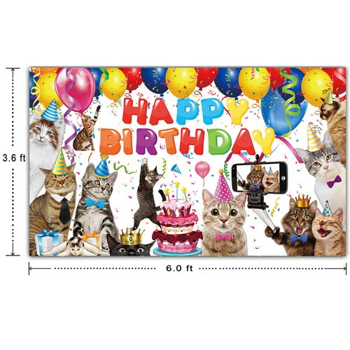 6 X 3.6ft Cat Happy Birthday Backdrop Cat Birthday Sign Banner Kitties Birthday Party Supplies Decoration Pet Cat Paw Theme Birthday Backdrop Children Kids Cat Themed Birthday Party Supplies