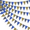 BLUE Gold Party Decorations, Hanging Glitter Paper Triangle Flag Pennant Banner for Royal Navy decor Graduation Carnival Bachelorette Engagement Wedding Birthday Baby Bridal Shower 33Ft