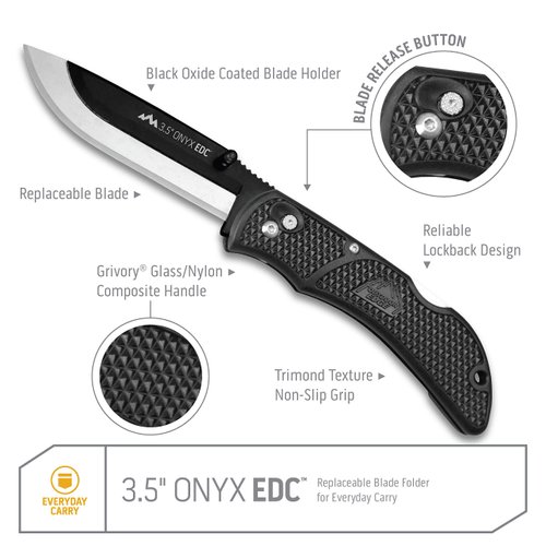 OUTDOOR EDGE 3.5" Onyx EDC - Pocket Knife with Replaceable Blades and Pocket Clip. The Perfect Razor Sharp EDC Knife. Black with 3 Extra Blades