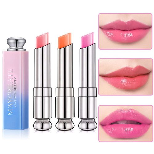 3 Pcs Color Changing Change Lipstick Lip Balm, Korean Magic Lipstick Color Change Changing Lip Tint Tinted Stain Gloss Balm Long Lasting Waterproof Moisturizer Jelly Crystal Lipstick Set for Women