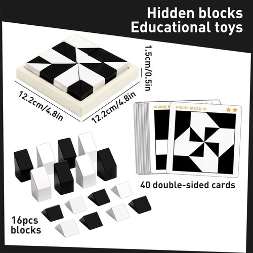 kykake Block Puzzles Hidden Building Blocks for Kids, 3D Puzzles with Storage Tray Educational Assembly Puzzles Brain Teaser Games Game New Year's Gift for Early Education Ages 3+