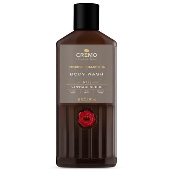 Cremo Rich-Lathering Vintage Suede Body Wash for Men, A Vintage Suede with Notes of White Moss and Rich Amber, 16 Fl Oz