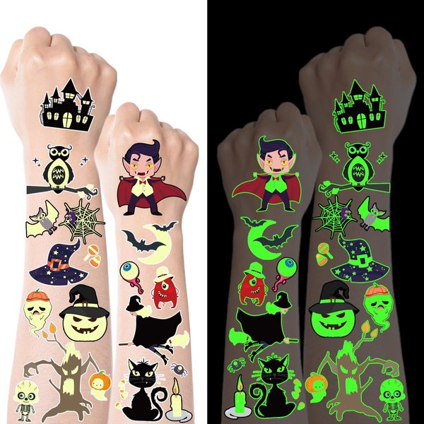 500 Styles Luminous Halloween Tattoos Party Favors for Kids, Halloween Temporary Tattoos Stickers, Halloween Goodie Bag Stuffers Halloween Gifts for Halloween Treats, Halloween Party Supplies