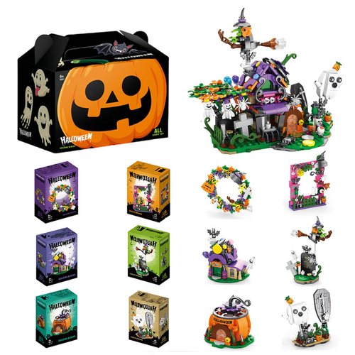 TIMCHESS Halloween Building Sets for Kids & Adult, 603 Pieces Pumpkin Ghost Building Kits Model, Mini Building Block Party Favors, Haunted House Toys Building Set