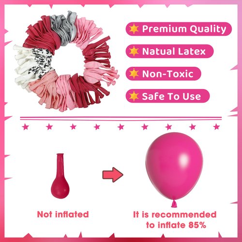 Amandir 108Pcs Western Cowgirl Birthday Party Decorations, Retro Horse Rodeo Party Supplies Backdrop for Girls Hot Pink Silver Balloon Garland Arch Kit Birthday Banner Horse Garland Cake Toppers