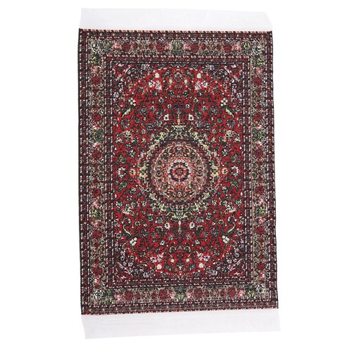 LZKW Turkishness Floral Print, Doll House Asseccories Dollhouse Furniture Dollhouse Blankets Dollhouse Accessories 1:12 Miniature Carpet for Miniature Dollhouse(Red Satin)