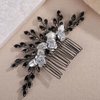 Rumtock Black Rhinestones Beads 3D Petal White Flower Silver Hair Comb for Wedding Brides Women Banquet Vintage Hair Accessories (Black)