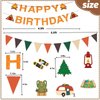 Camping Themed Birthday Party Decorations,Glitter Happy Birthday Banner with 3D Campfire Hanging Swirls,for Camper Camp Hiking Adventure Birthday Party Decor