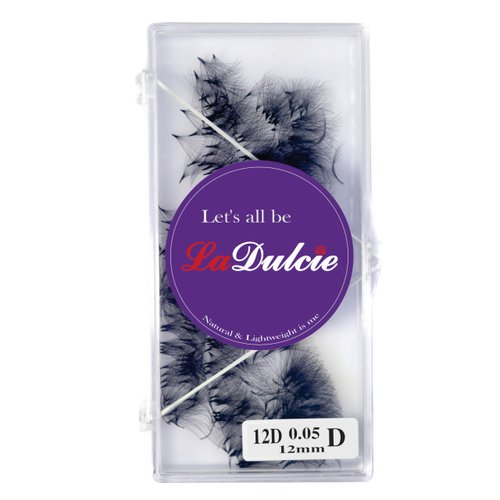 LaDulcie Easy Fan Lashes. 500pcs/box. Professional, Volume Lashes - False Fan Eyelashes Volume Extensions 100% Handmade (12D - 0.05mm,D- curl, 15mm - Length)