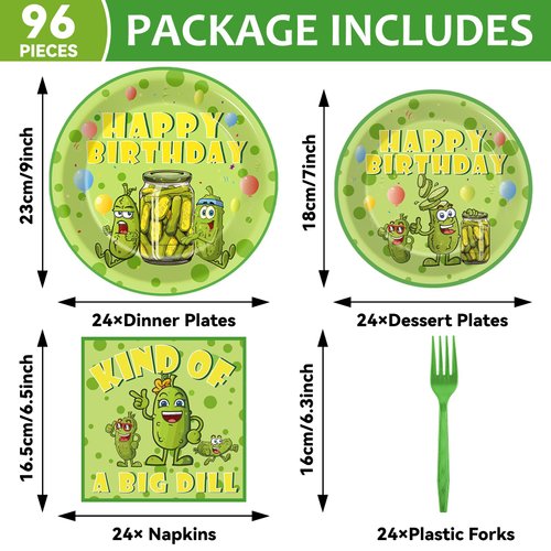 96pcs Funny Pickle Party Plates and Napkins for Kind of A Big Dill Birthday Party Supplies Dill Cucumber Themed Paper Dessert Plates Cartoon Pickle Tableware Set for Kids 24 Guests Party Decorations