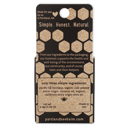 Portland Bee Balm All Natural Handmade Beeswax Based Lip Balm, Unscented 3 Count