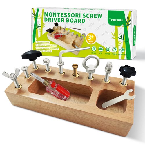 Montessori Toys for 1 2 3 Year Old, Montessori Screwdriver Board, Kids Wooden Toys, Fine Motor Skills Toys, Sensory Preschool Learning Toys for Toddler Travel