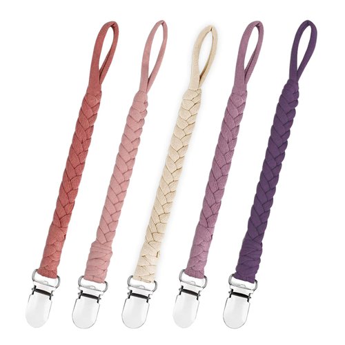 Duludulu Braided Pacifier Clips Baby Girl, Binky Clips Pacifier Holder with Handmade Teething Straps Unisex Design Smoother Pacifier Clip Fits All Pacifiers for Shower Birthday Gifts