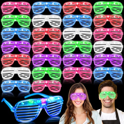 UHBYJM 30 Pack LED Glasses,Light Up Glasses,Glow in The Dark Party Supplies Shutter Shades Glasses,Rave Neon Flashing Glasses for Kids Adults Birthday Wedding Gifts Party Favors