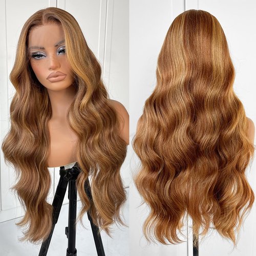 MITIMES Pre Plucked Highlight Ombre Glueless Lace Front Wigs Synthetic Ready To Wear Honey blonde Lace Front Wig Balayage Wig For Black Women