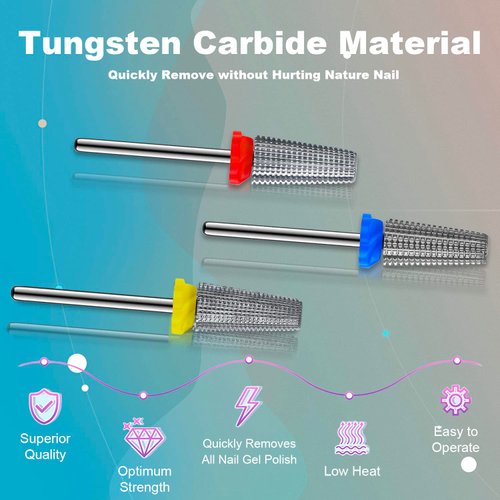 3Pcs Carbide 5 in 1 Nail Drill Bit Set- Two Way Rotate Use for Both Left and Right Handed- XF， F， M 3/32 Inches Brocas Para Drill Nails for Acrylic Nail Gel Fast Remove